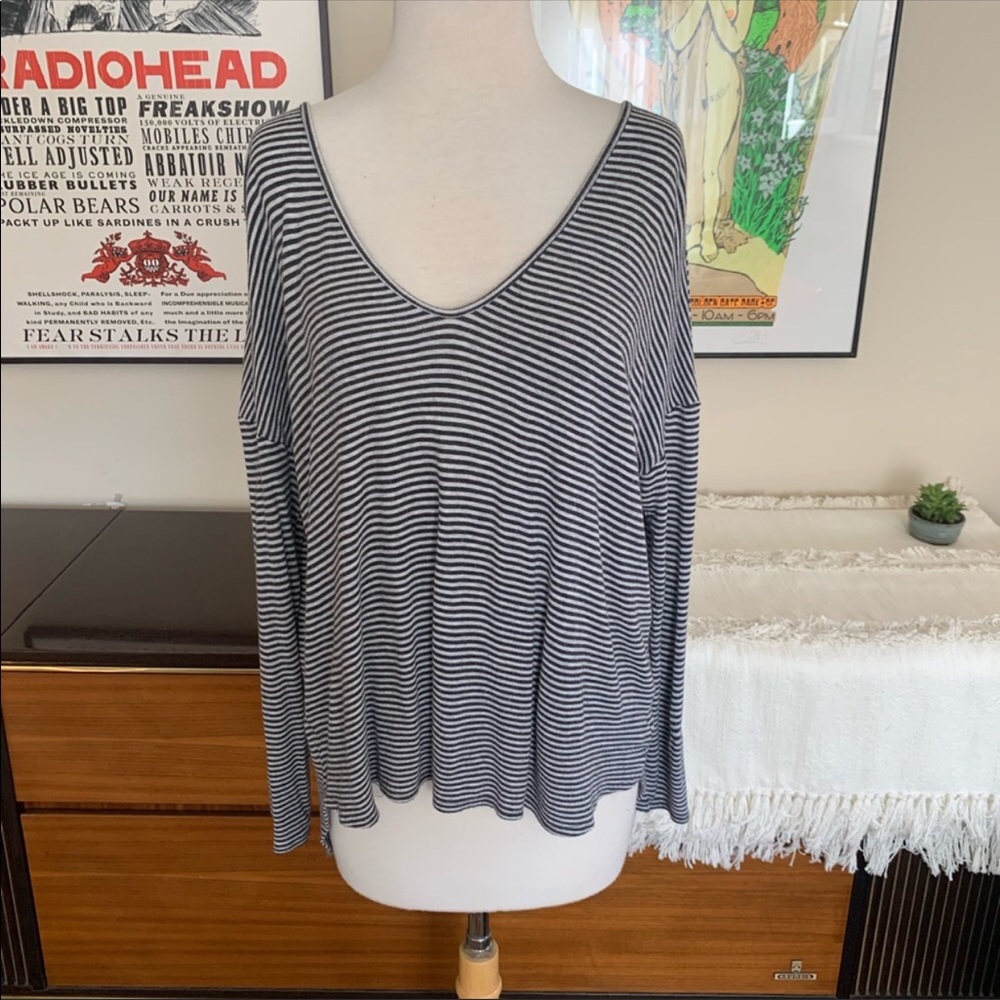 Anthropologie Bordeaux Striped Oversized Knit Top
